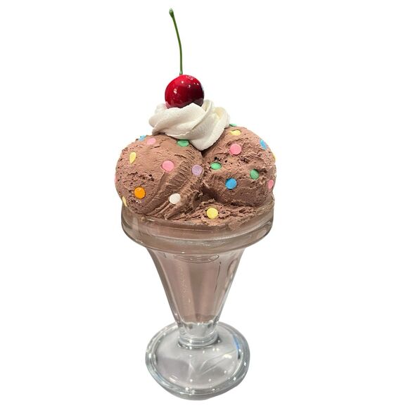 Faux Fake Ice Cream Sundae Parfait Food Display Heavy Glass Dish Realistic Decor - Picture 1 of 7